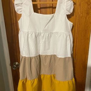 Plus colour block tiered smock dress